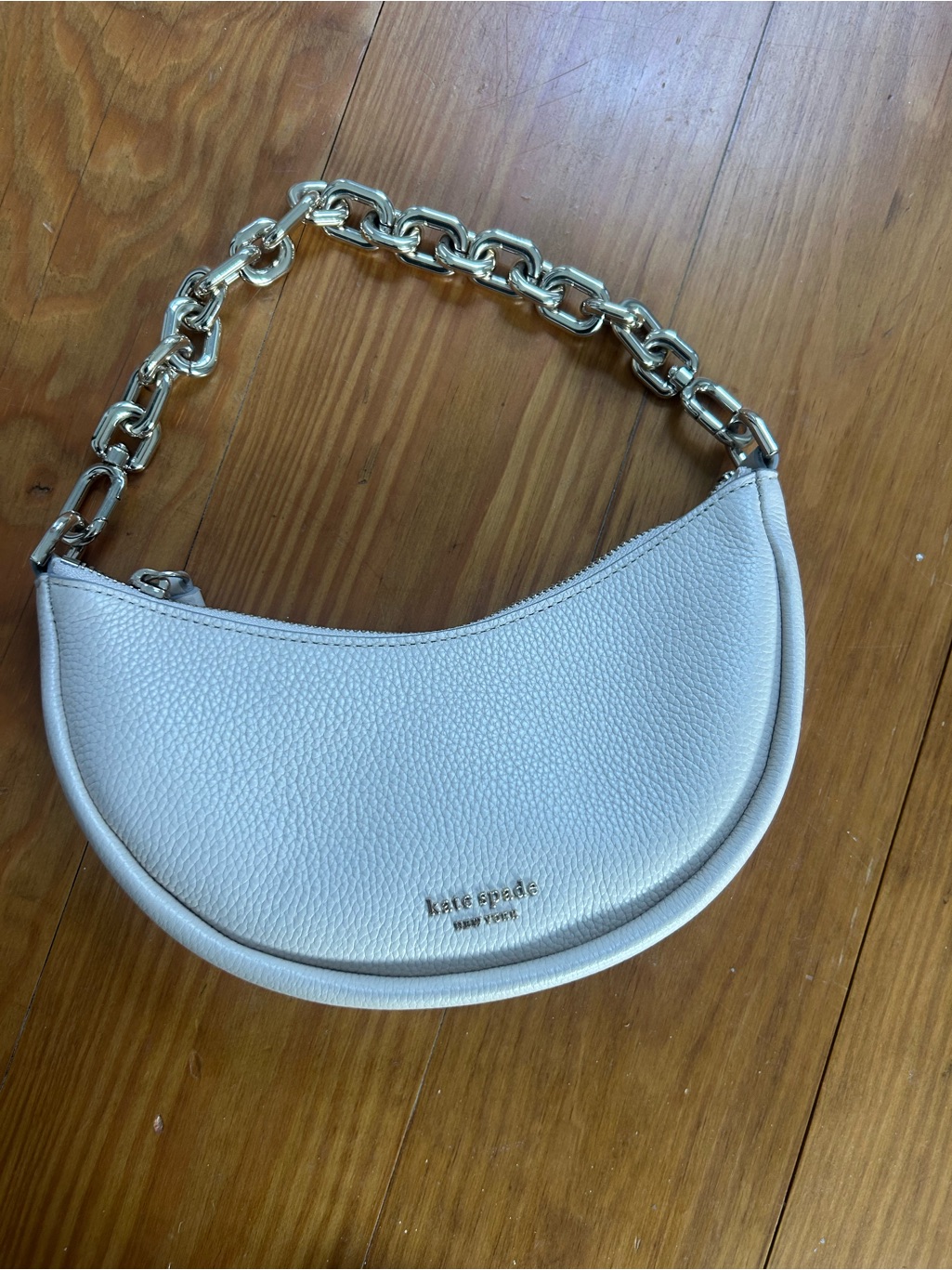 Kate Spade Cream Pebbled Leather Crescent Bag With Gold Chain Strap